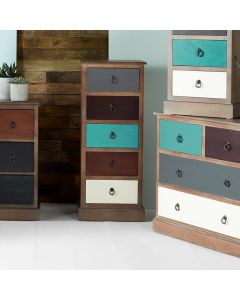 Loft Blue Multicoloured Pine Wood 5 Drawer Unit