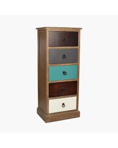 Loft Blue Multicoloured Pine Wood 5 Drawer Unit