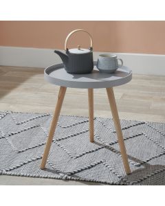 Halston Light Grey Wood Veneer and Natural Pine Wood Side Table