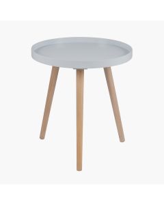 Halston Light Grey Wood Veneer and Natural Pine Wood Side Table