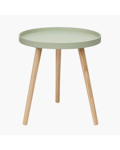 Halston Sage Green Wood Veneer and Natural Pine Wood Side Table