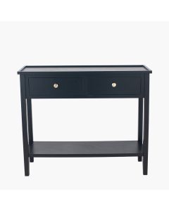 Chelmsford Satin Black Pine Wood 2 Drawer Console Table