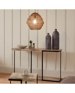 Jersey Concrete Effect Wood Veneer and Black Metal Console Table