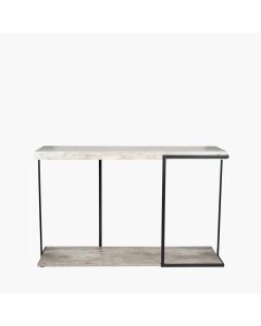 Jersey Concrete Effect Wood Veneer and Black Metal Console Table