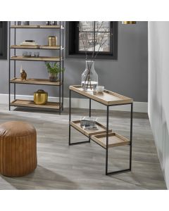 Gallery Natural Wood Veneer and Black Metal 2 Shelf Unit