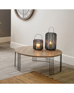 Atri Dark Oak Wood Veneer and Black Metal Coffee Table