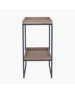 Gallery Natural Wood Veneer and Black Metal Side Table