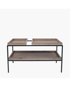 Gallery Natural Wood Veneer and Black Metal Coffee Table