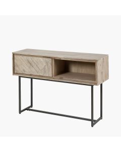 Marca Sand Wash Acacia Wood and Black Metal 1 Drawer Console Table