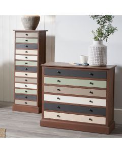 Loft Sage Multicoloured Pine Wood 13 Drawer Unit