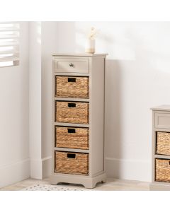 Devonshire Putty Pine Wood 1 Drawer 4 Basket Tall Unit