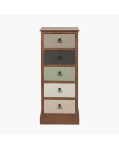 Loft Sage Multicoloured Pine Wood 5 Drawer Unit