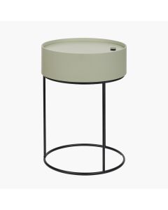 Hugo Sage Green Wood Veneer and Black Metal Storage Table