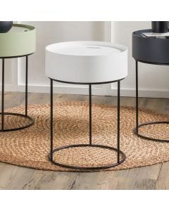 Hugo White Wood Veneer and Black Metal Storage Table