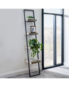Jersey Concrete Effect Wood Veneer and Black Metal 4 Shelf Ladder Unit