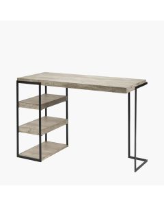 Jersey Concrete Effect Wood Veneer and Black Metal Desk