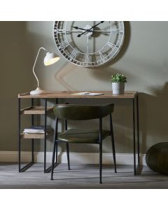 Gallery Natural Wood Veneer and Black Metal Desk