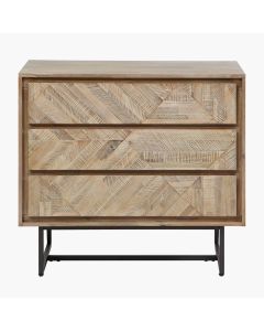 Marca Sand Wash Acacia Wood and Black Metal 3 Drawer Unit