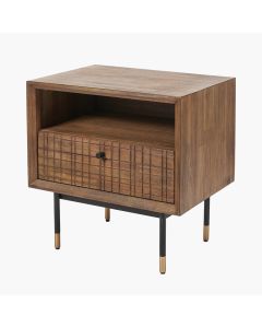 Arte Dark Brown Acacia Wood and Black Metal Bedside Unit