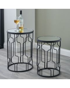 Caprisse S/2 Mirrored Glass and Graphite Metal Side Tables