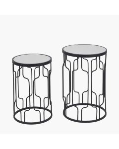 Caprisse S/2 Mirrored Glass and Graphite Metal Side Tables