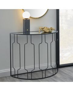 Caprisse Mirrored Glass and Graphite Metal Half Moon Console Table