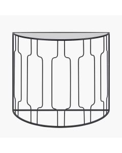 Caprisse Mirrored Glass and Graphite Metal Half Moon Console Table