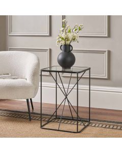 Roxy Glass and Black Metal Side Table