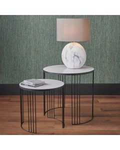 Atri S/2 White Marble Veneer and Black Metal Side Tables