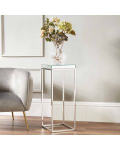 Elysee Mirrored Glass and Silver Metal Square Side Table