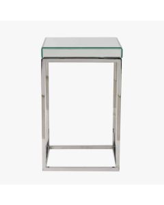 Elysee Mirrored Glass and Silver Metal Small Square Side Table