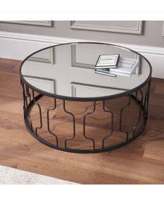 Caprisse Mirrored Glass and Graphite Metal Coffee Table