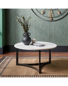 Hendrick White Marble and Black Metal Coffee Table