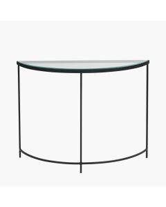 Marazzi Bevelled Glass and Black Metal Half Moon Console Table