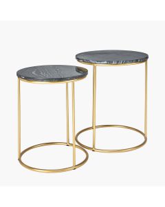 Milly S/2 Black Marble and Gold Metal Side Tables