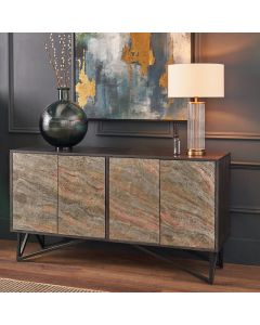 Verde Black Mango Wood and Stone Veneer 4 Door Sideboard