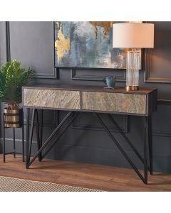 Verde Black Mango Wood and Stone Veneer 2 Drawer Console Table 