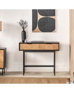 Hailee Black and Natural Chevron Oak and Pine Wood 2 Drawer Console Table
