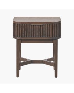 Raie Dark Brown Ribbed Oak and Pine Wood 1 Drawer Unit