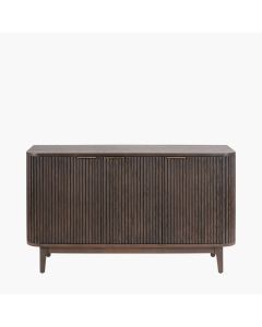 Raie Dark Brown Ribbed Oak & Pine Wood 3 Door Sideboard