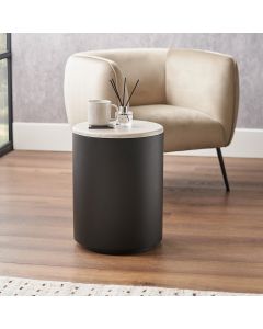 Remy White Marble Effect and Black Metal Storage Side Table