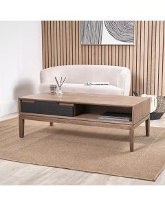 Gio Black and Natural Acacia Wood 2 Drawer Coffee Table