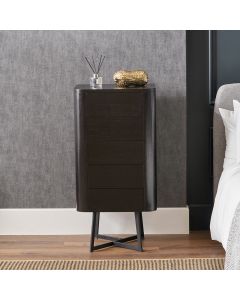 Ukiah Black Ash Veneer and Black Metal 5 Drawer Tall Boy