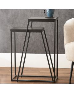 Mashiko Set of 2 Black Ash Veneer and Black Metal Side Tables