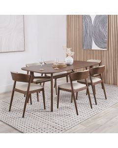 Elias Dark Ash Wood Retro Dining Table and 6 Chairs