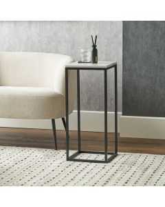 Kalani White Marble and Black Metal Tall Square Side Table