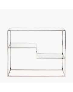 Aleandra Clear Glass and Silver Metal Console Table