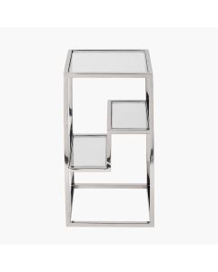 Aleandra Clear Glass and Silver Metal Side Table