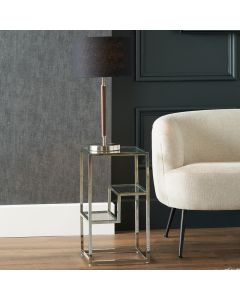 Aleandra Clear Glass and Silver Metal Side Table