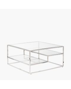Aleandra Clear Glass and Silver Metal Coffee Table